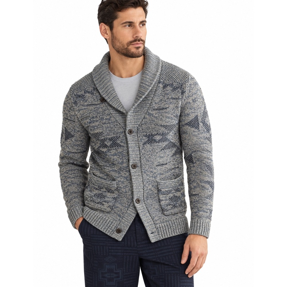Pendleton Mens Bridge Creek Cotton Knit Cardigan Shawl Collar Southwestern XXL
